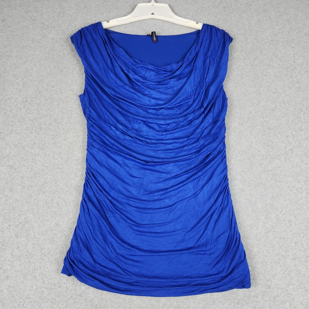 Maurices Top Womens S Royal Blue Ruched Stretchy Sleeveless Slim Fit Cowl Neck